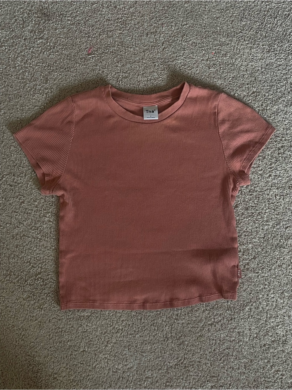TNA Ribbed Short Sleeve Crop Top in Dusty Rose
